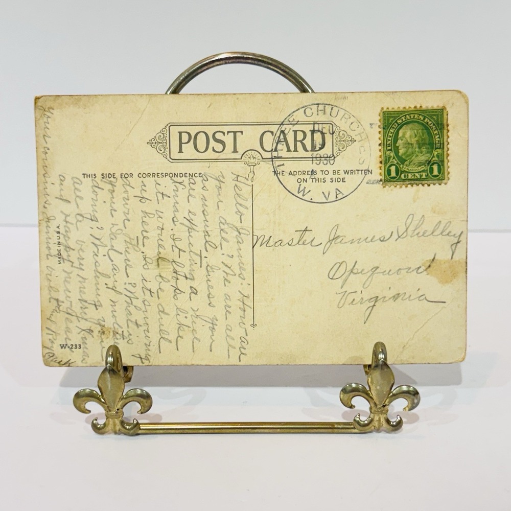 1930 Postmarked Christmas Post Card 1¢ Benjamin Franklin Stamp Paper Ephemera
